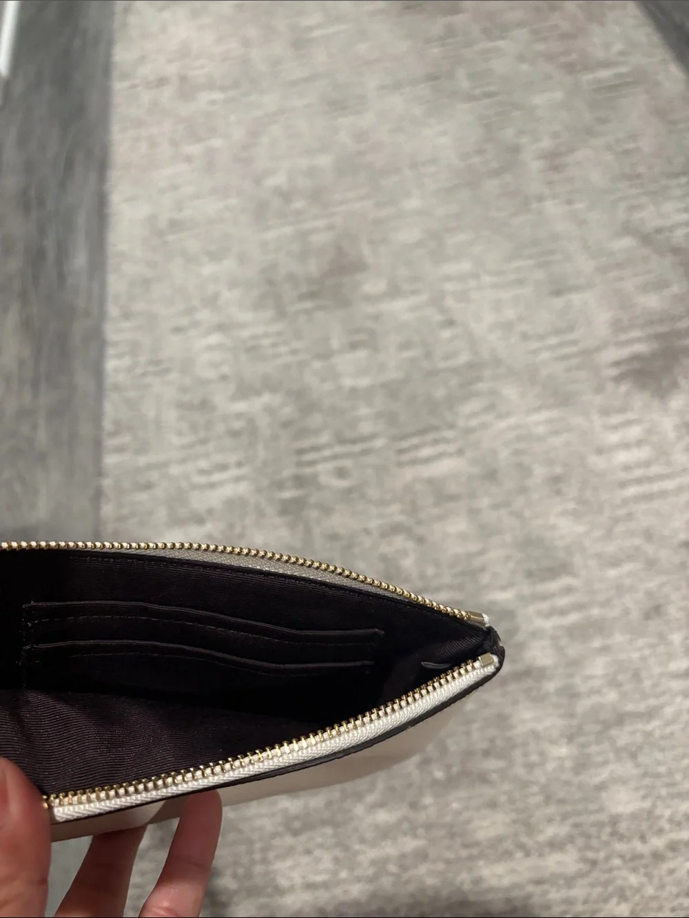COACH Cream Pebbled Leather Wristlet Clutch with Gold Logo